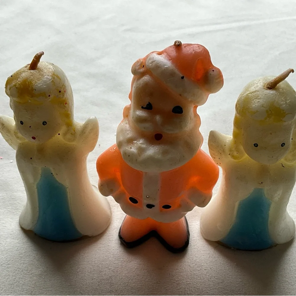 Vintage Lot of 3 Gurley Christmas Candles Angels and Santa